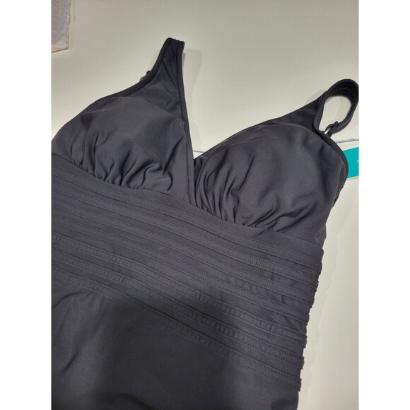 NWT Black Aqua Green Women's Swimsuit One piece Adjustable Strap Size M - Picture 7 of 12